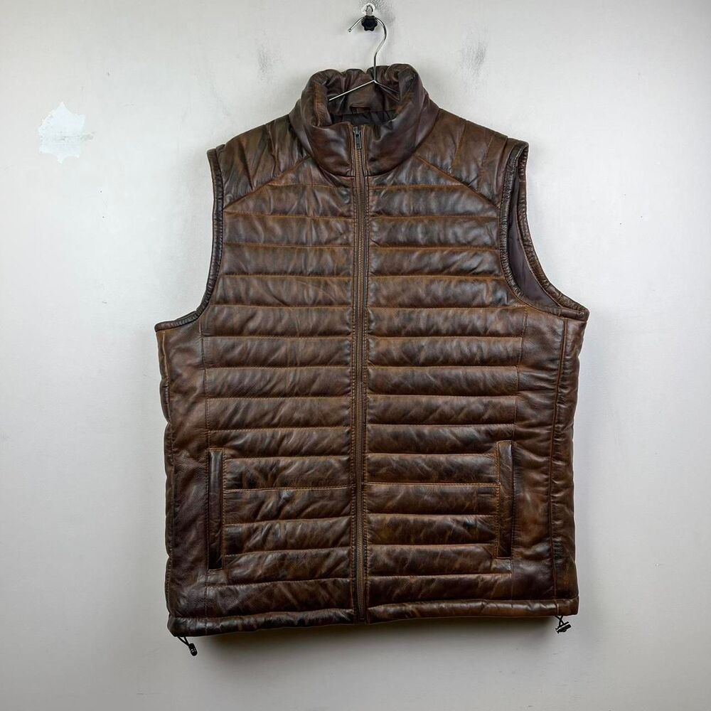 Cripple Creek Men's Antique Leather Quilt Stitched Vest Size XXL